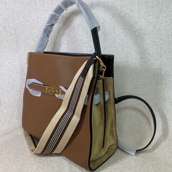 Tory Burch Lee Radziwill Double Tan Pebbled Leather Small Satchel/Shoulder Bag - Picture 9 of 16